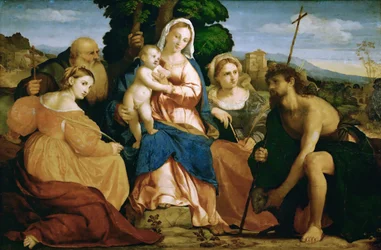 Mary with Child and Saints Catherine and Celestine (left) and John the Baptist and Barbara (right)